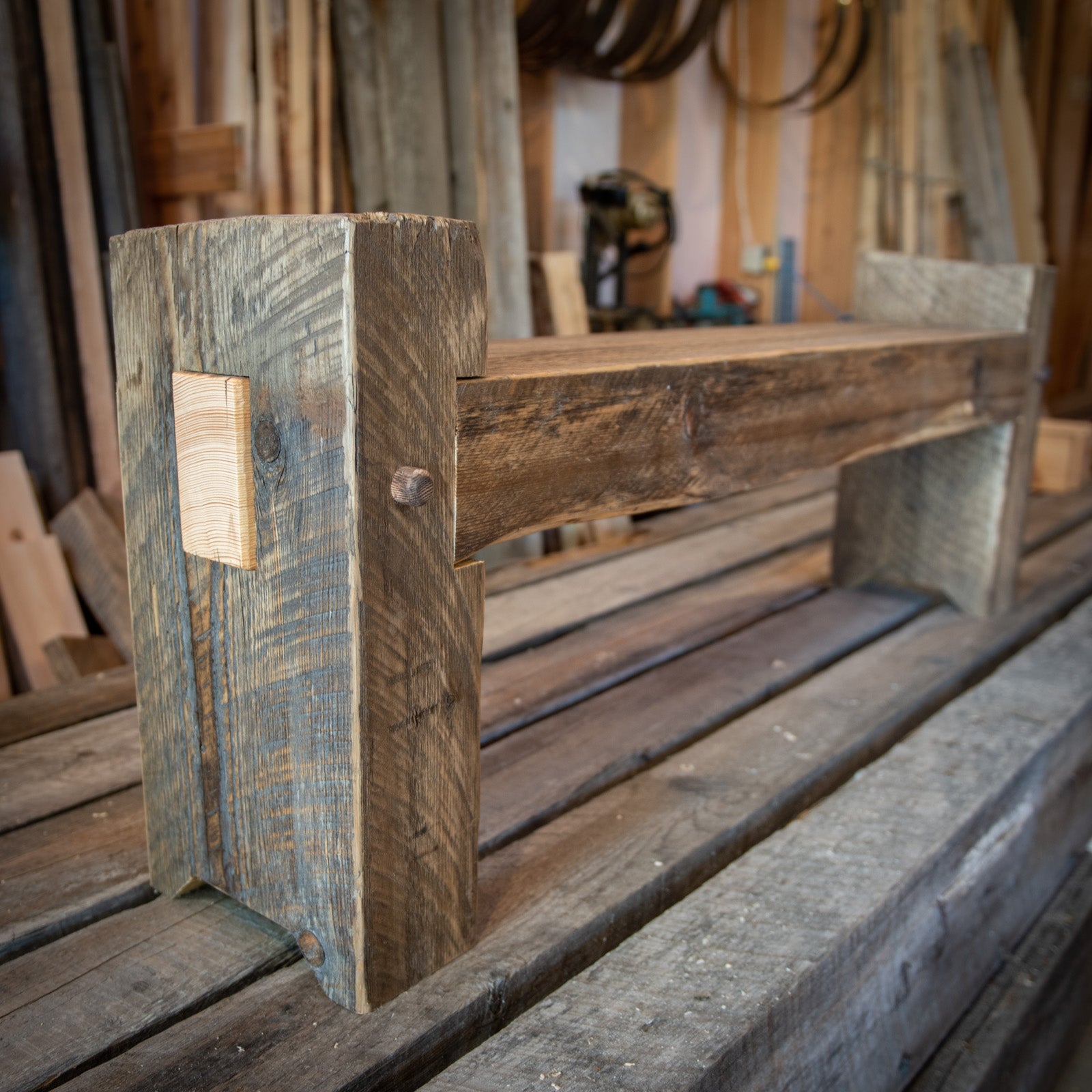 Beam Bench - Mortise and tenon from reclaimed spruce