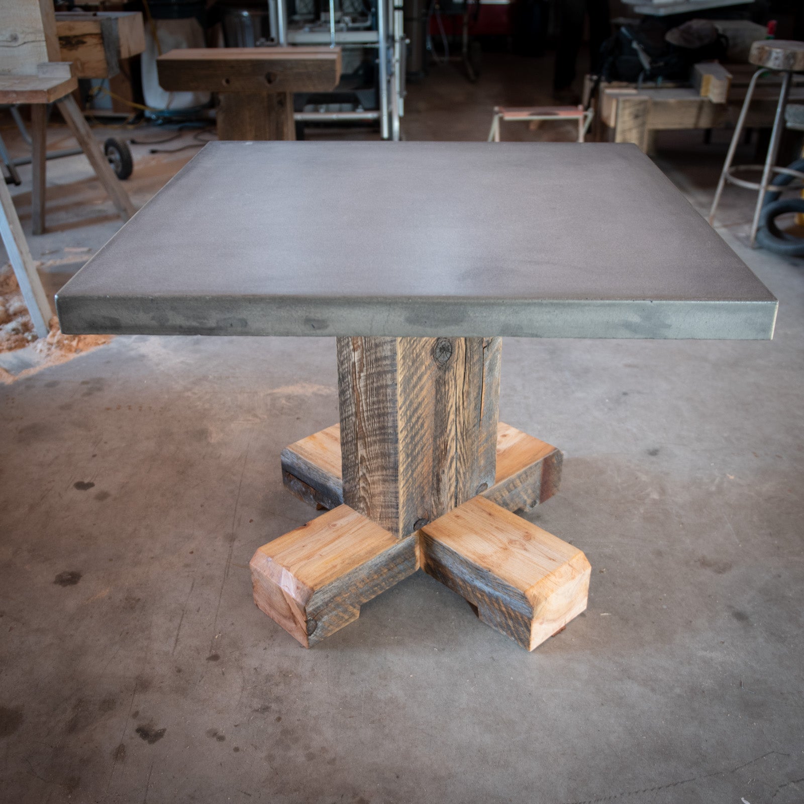 Pedestal Table - reclaimed wood and concrete
